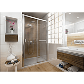 Porte coulissante droite 2 vantanx Ancosmart - profilé argenté - ep 6mm - hauteur 2m image