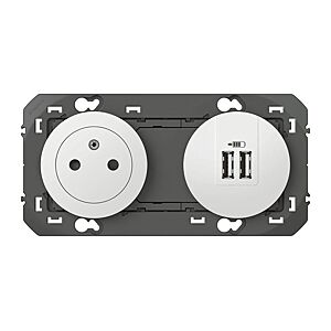 Prise de courant 2P+T + double chargeur USB Dooxie - Blanc image