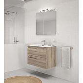 Ensemble meuble 2 tiroirs 80 cm ANCOMALIN - caisson meuble + simple vasque céramique + miroir LED image