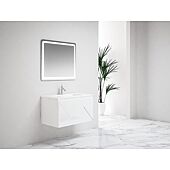 Ensemble meuble suspendu salle de bain 2 tiroirs blanc laquÃ© - ANCODESIGN - meuble suspendu + simple vasque cÃ©ramique + miroir LED image