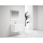 Ensemble meuble suspendu salle de bain 2 tiroirs blanc laqué - ANCODESIGN - meuble suspendu + simple vasque céramique + miroir LED image