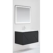 Ensemble meuble suspendu salle de bain 2 tiroirs noir mat - ANCODESIGN - meuble suspendu + simple vasque céramique + miroir LED image