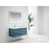 Ensemble meuble suspendu salle de bain 4 tiroirs Bleu - Plan vasque excentré gauche ANCODESIGN - meuble suspendu + double vasque céramique + miroir LED image