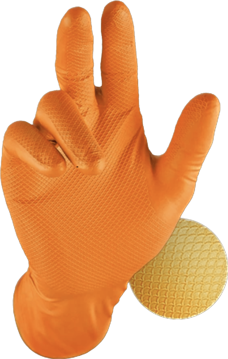 Uline Secure Gripᴹᶜ – Gants en nitrile – Grand, orange, sans