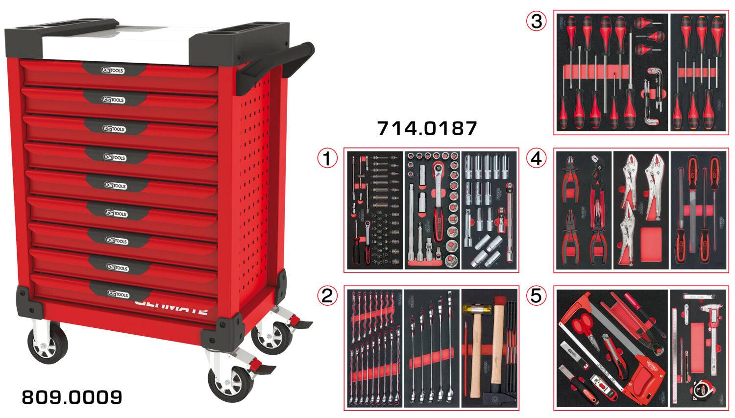 Servantes ULTIMATE 9 tiroirs équipées de 187 outils N4423