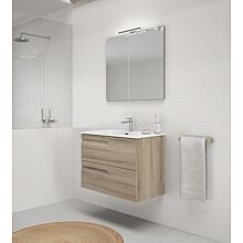 Ensemble meuble 2 tiroirs 80 cm ANCOMALIN - caisson meuble + simple vasque céramique + miroir LED image