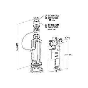 MÃ©canisme WC NF 3V102 - Kit compact avec robinet flotteur et poussoir double volume image