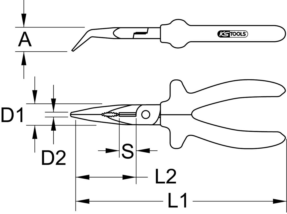 une pince à bec électronique - 165 mm - 45 ° coudé - mâchoires extra longs  - ESD