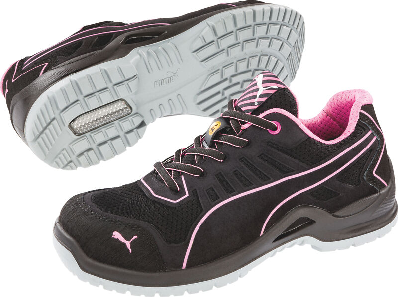 Chaussures de sécurité femme S1P ESD Puma Fuse TC basses noir/rose