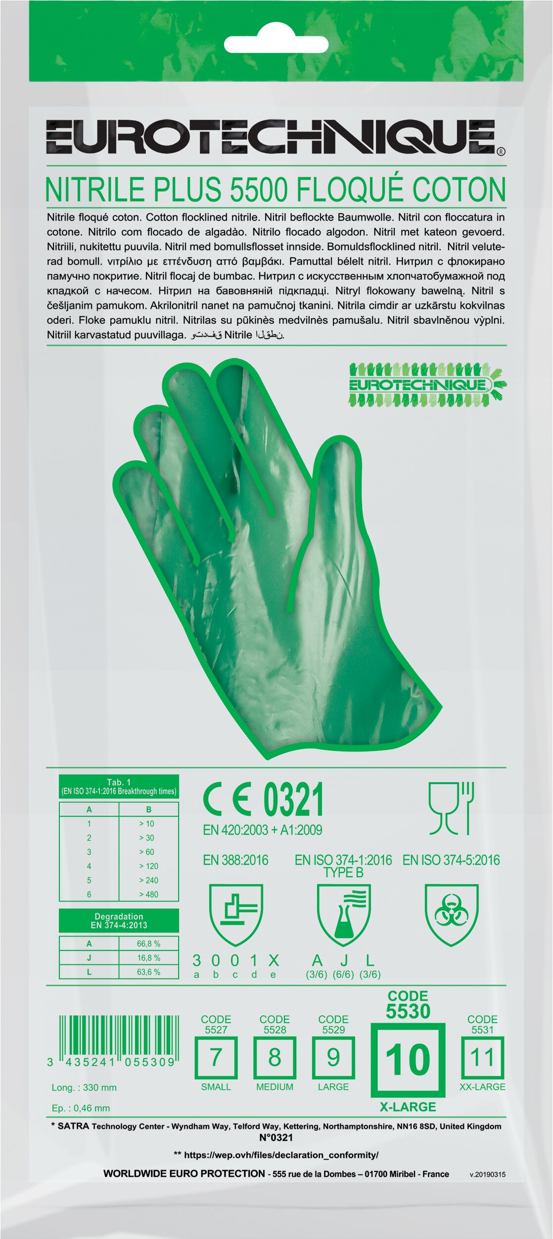Gants Nitrile plus 5500 vert - ép 0 - 46 mm - COVERGUARD - MisterMateriaux