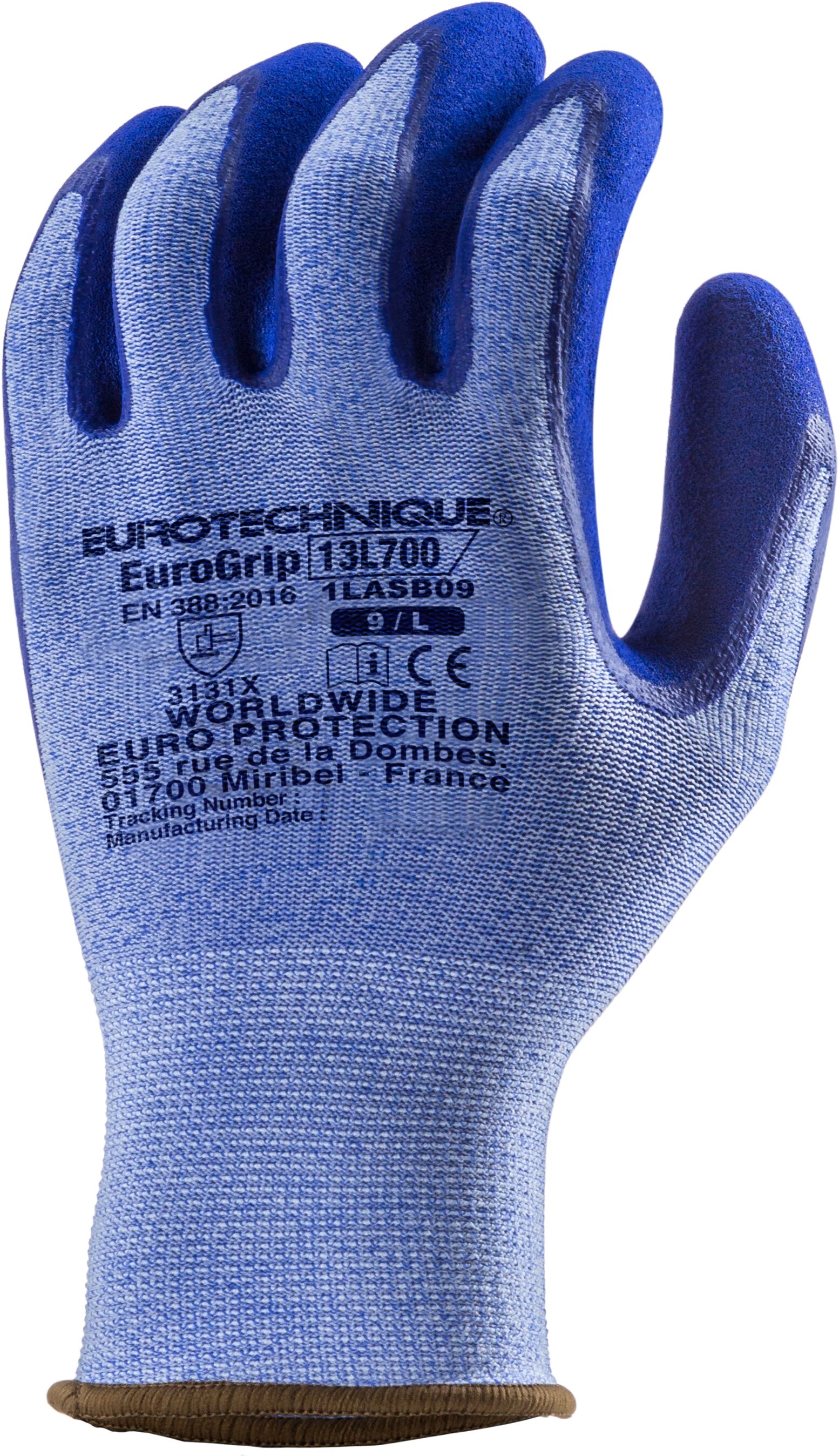 Gants Manutention EUROGRIP 13L700 en polyester et Spandex bleu - jauge 13 -  double enduction latex bleu - COVERGUARD - MisterMateriaux