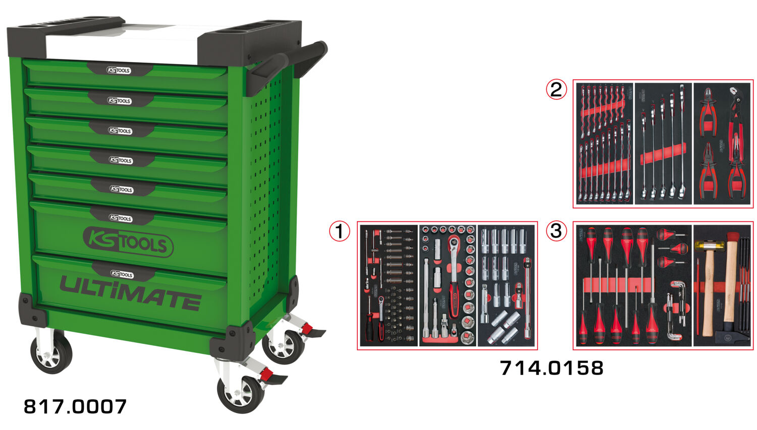 Servantes ULTIMATE 9 tiroirs équipées de 187 outils N4423