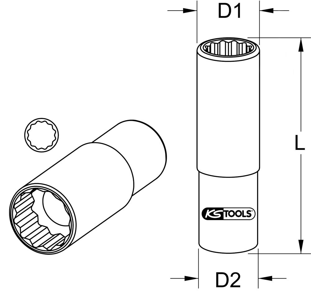 KS Tools - Douille d'extraction 1/2'' 12 pans, 27 mm pour injecteur,  L.78 mm