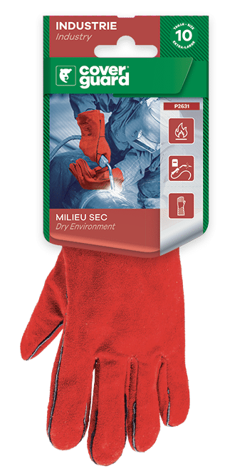 Gants soudure anti-chaleur croûte vachee rouge doublé molleton - COVERGUARD  - MisterMateriaux