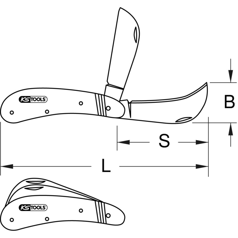 Couteau d'électricien inox 2 lames (1 serpette - 1 droite) - KS TOOLS
