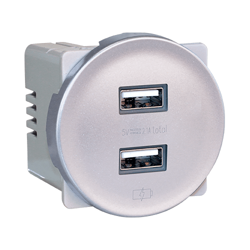 Chargeur Prise 16A + 2 USB 2.1A blanc - Interrupteur et prise