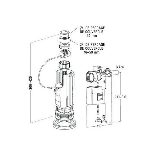 MÃ©canisme WC NF 3V102 - Kit compact avec robinet flotteur et poussoir double volume image