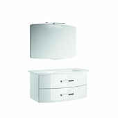 Ensemble meuble salle de bain galbée 2 tiroirs double vasque Blanc Brillant - ANCODESIGN - meuble suspendu + vasque à poser + Panneau miroir + Applique LED image